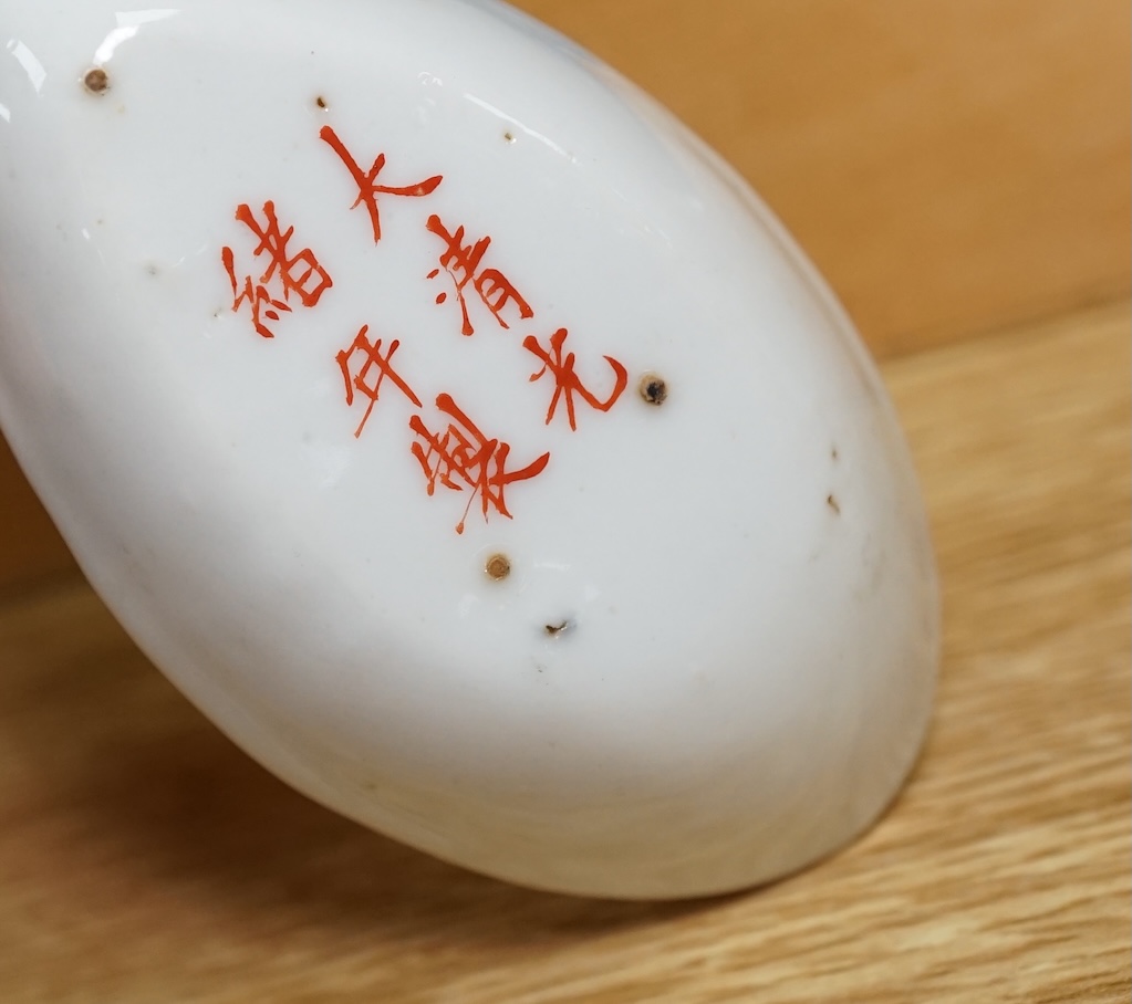 A small Chinese porcelain blue and white vase, Republic period, on a hardwood stand and various soup spoons, Guangxu/Republic period, vase 14cm high. Condition - good